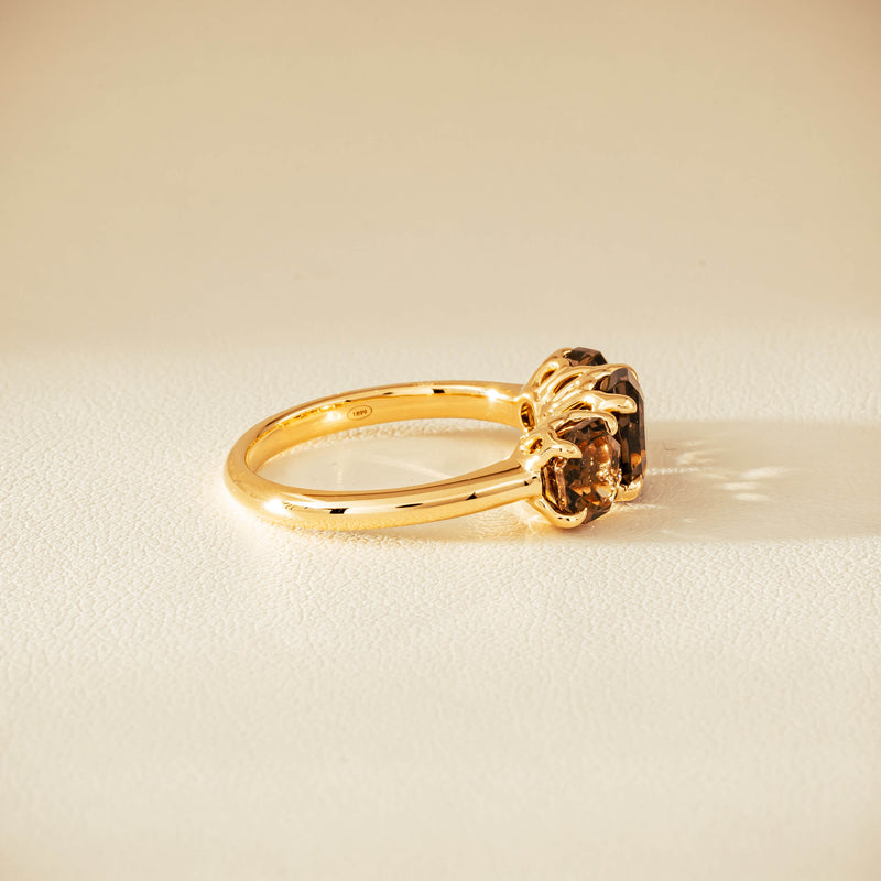18ct Yellow Gold Three-Stone Smoky Quartz Octavia Ring - Ring - Walker & Hall