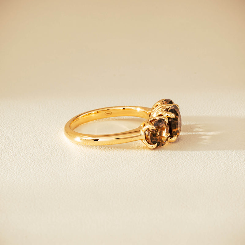 18ct Yellow Gold Three-Stone Smoky Quartz Octavia Ring - Ring - Walker & Hall