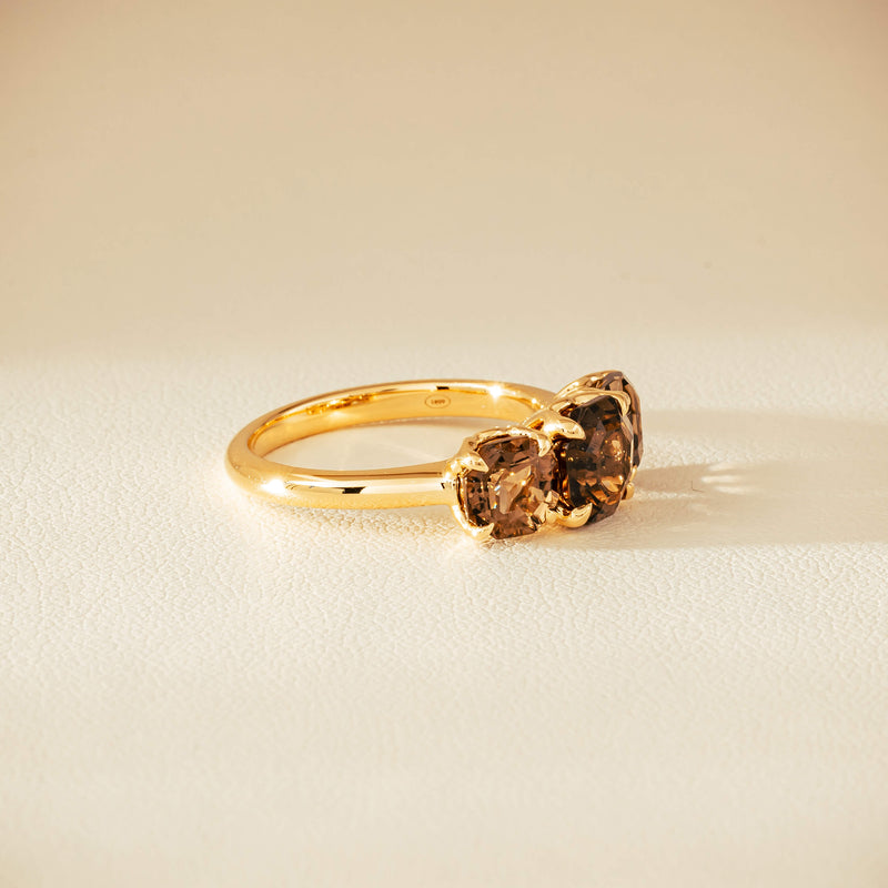 18ct Yellow Gold Three-Stone Smoky Quartz Octavia Ring - Ring - Walker & Hall