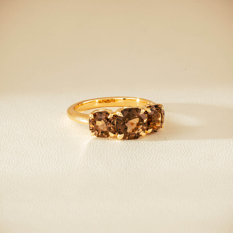 18ct Yellow Gold Three-Stone Smoky Quartz Octavia Ring - Ring - Walker & Hall