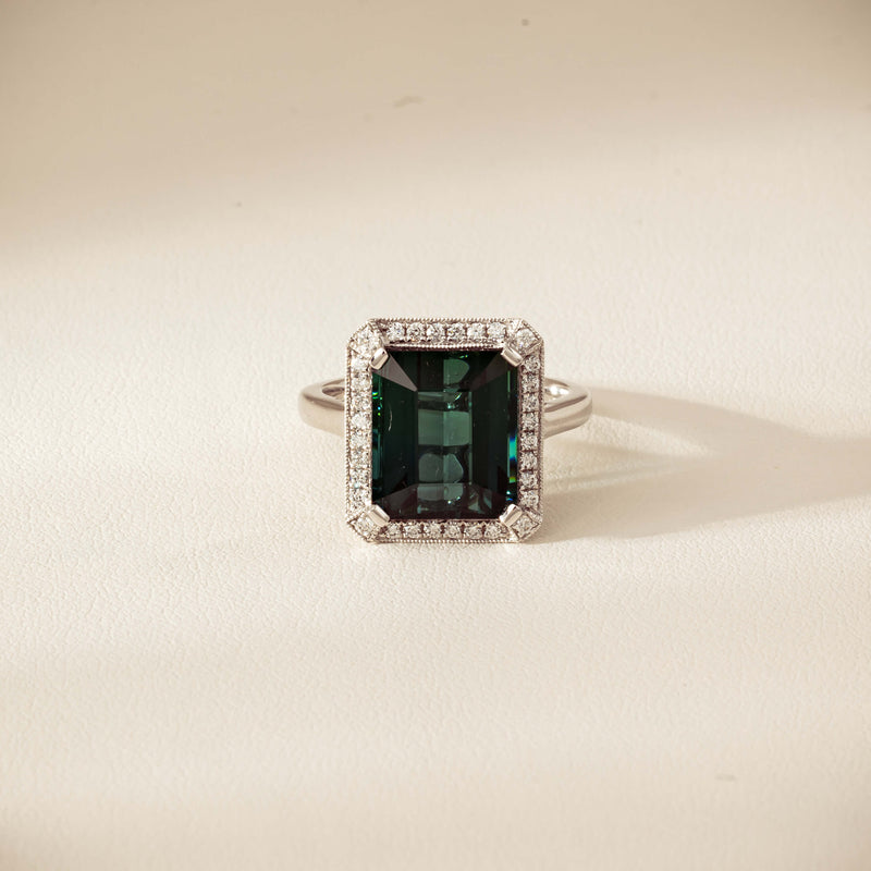 18ct White Gold 8.24ct Green Tourmaline & Diamond Empire Ring - Ring - Walker & Hall