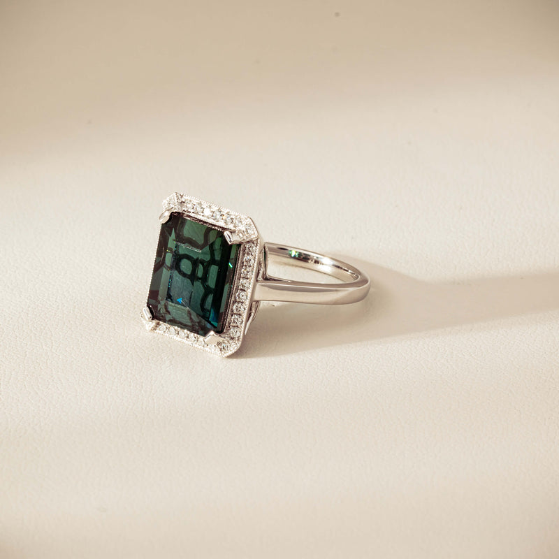 18ct White Gold 8.24ct Green Tourmaline & Diamond Empire Ring - Ring - Walker & Hall