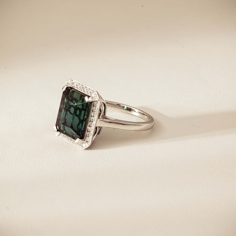 18ct White Gold 8.24ct Green Tourmaline & Diamond Empire Ring - Ring - Walker & Hall