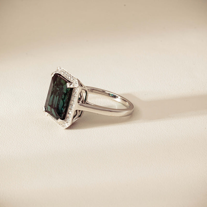 18ct White Gold 8.24ct Green Tourmaline & Diamond Empire Ring - Ring - Walker & Hall