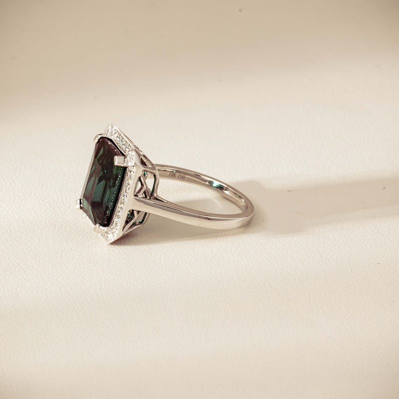 18ct White Gold 8.24ct Green Tourmaline & Diamond Empire Ring - Ring - Walker & Hall