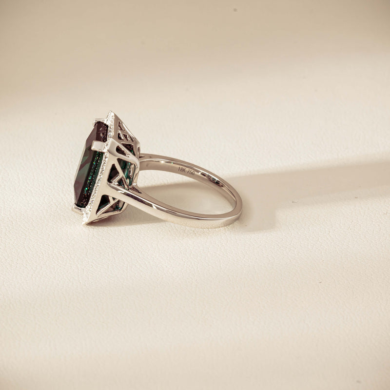 18ct White Gold 8.24ct Green Tourmaline & Diamond Empire Ring - Ring - Walker & Hall