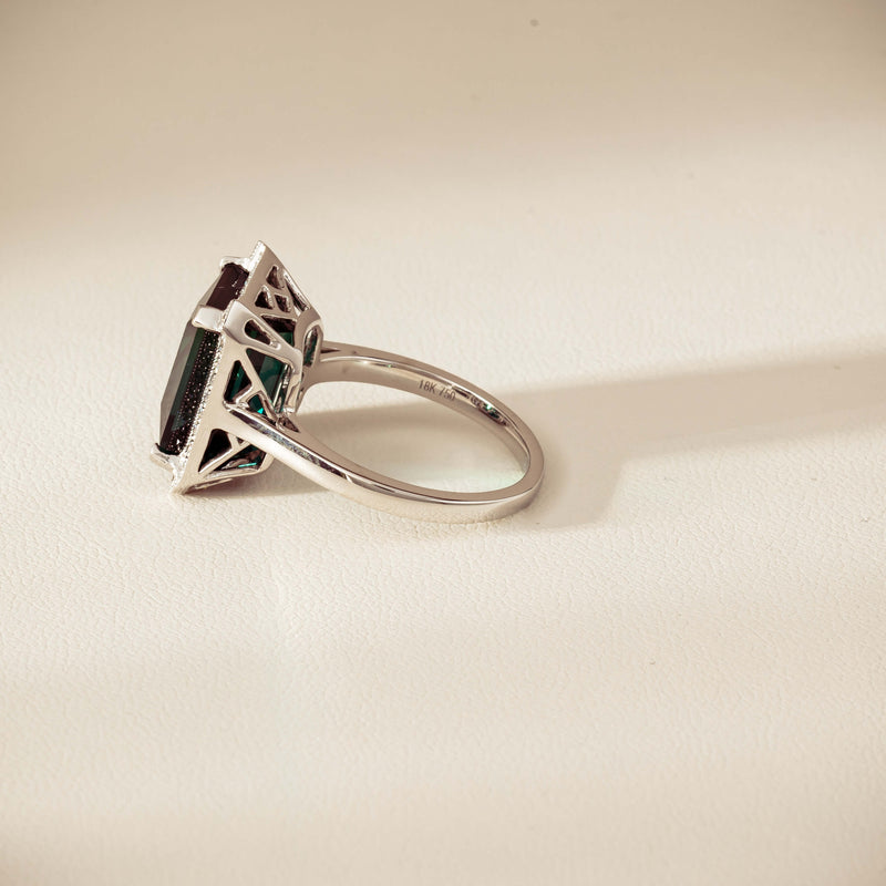 18ct White Gold 8.24ct Green Tourmaline & Diamond Empire Ring - Ring - Walker & Hall