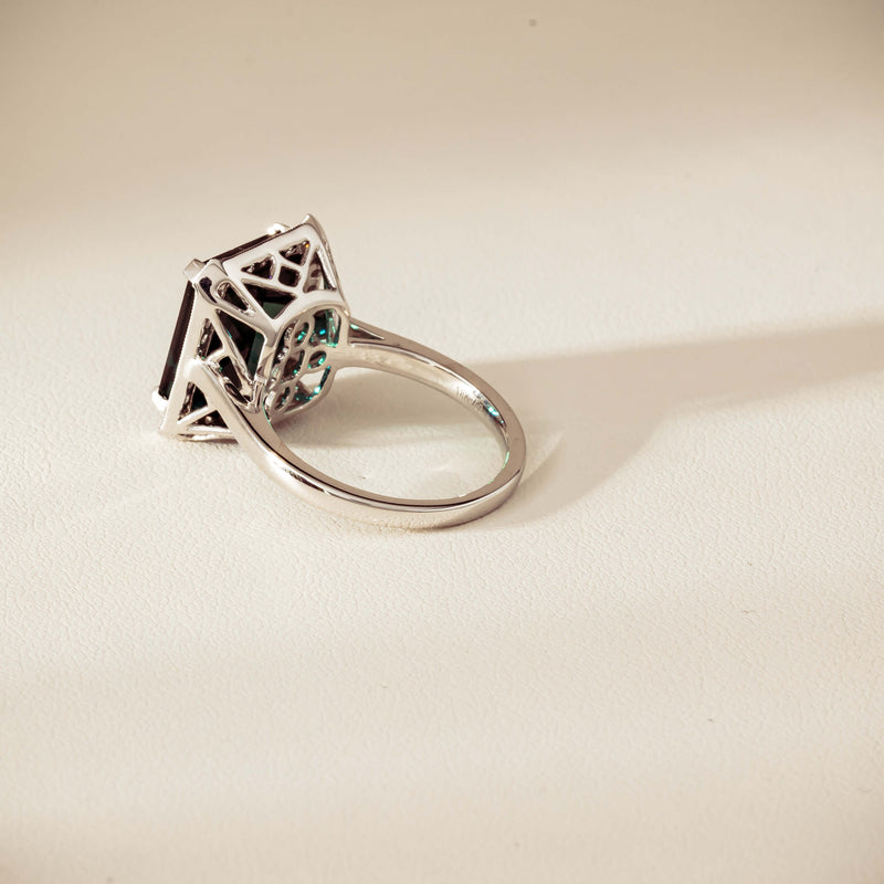 18ct White Gold 8.24ct Green Tourmaline & Diamond Empire Ring - Ring - Walker & Hall