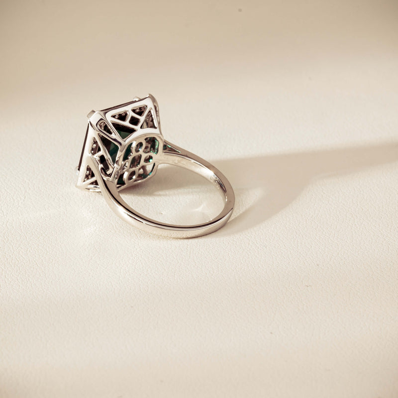 18ct White Gold 8.24ct Green Tourmaline & Diamond Empire Ring - Ring - Walker & Hall