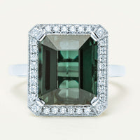 18ct White Gold 8.24ct Green Tourmaline & Diamond Empire Ring - Ring - Walker & Hall