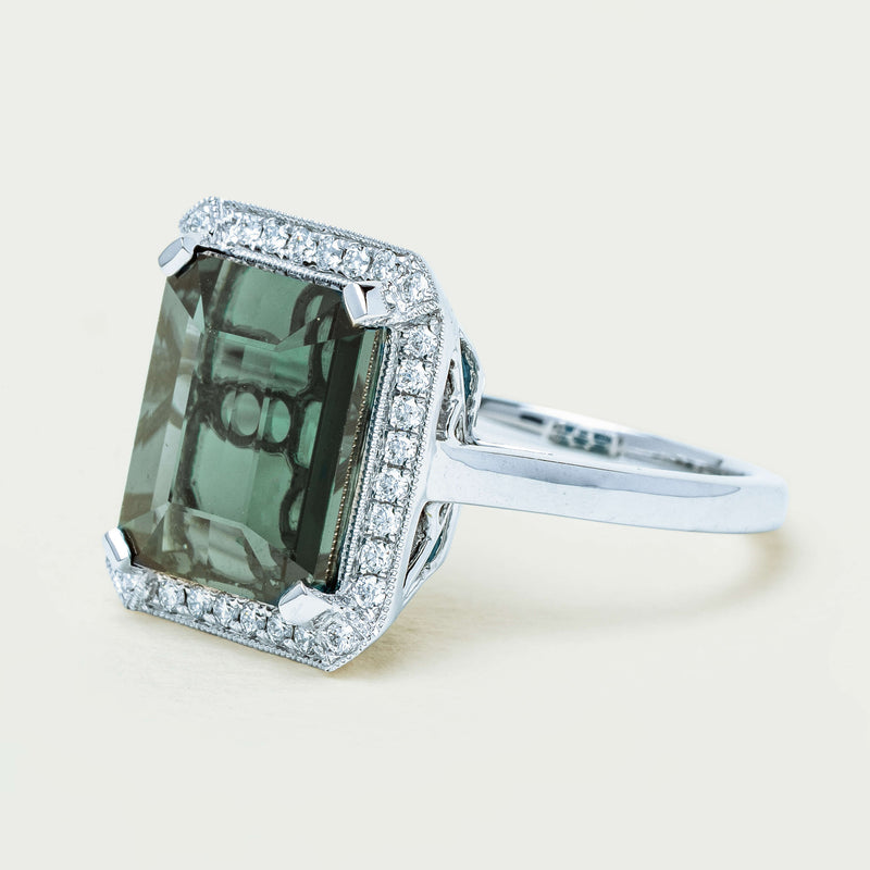18ct White Gold 8.24ct Green Tourmaline & Diamond Empire Ring - Ring - Walker & Hall