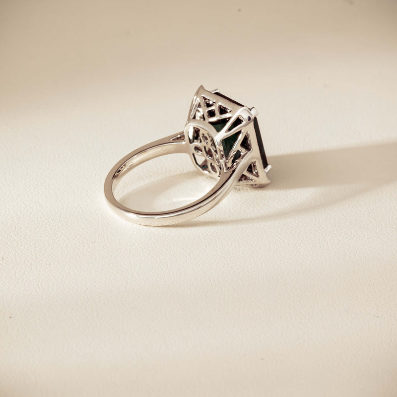 18ct White Gold 8.24ct Green Tourmaline & Diamond Empire Ring - Ring - Walker & Hall