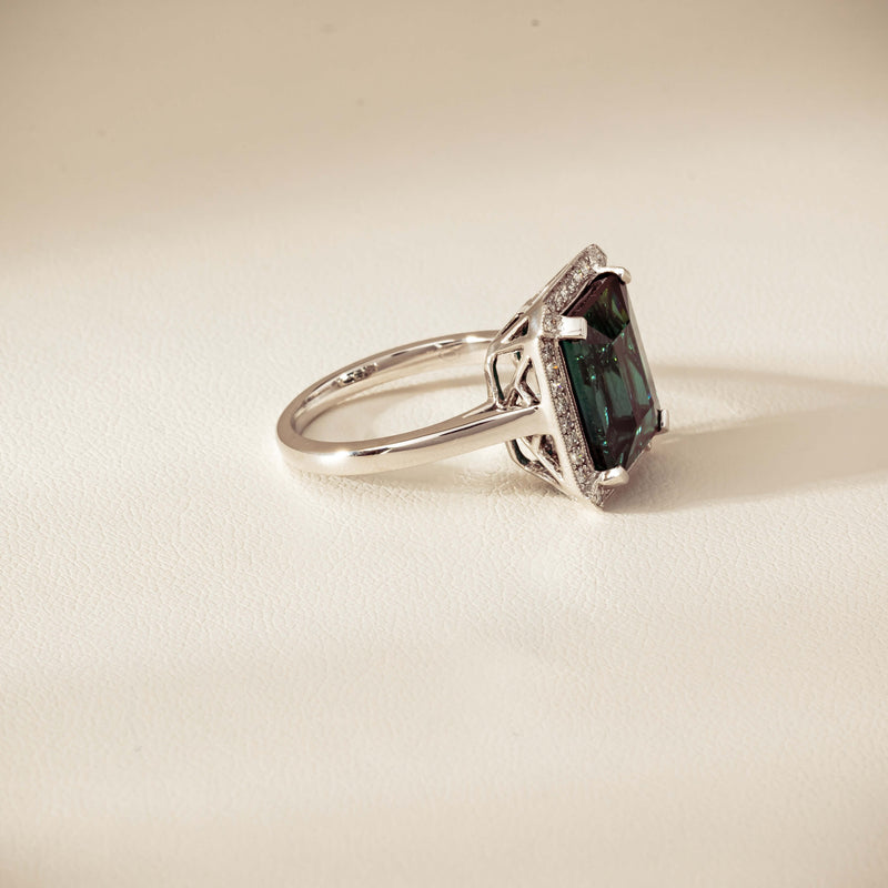 18ct White Gold 8.24ct Green Tourmaline & Diamond Empire Ring - Ring - Walker & Hall