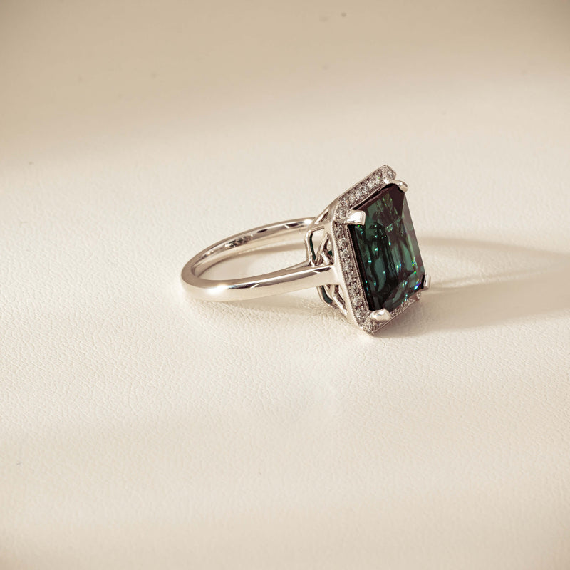 18ct White Gold 8.24ct Green Tourmaline & Diamond Empire Ring - Ring - Walker & Hall