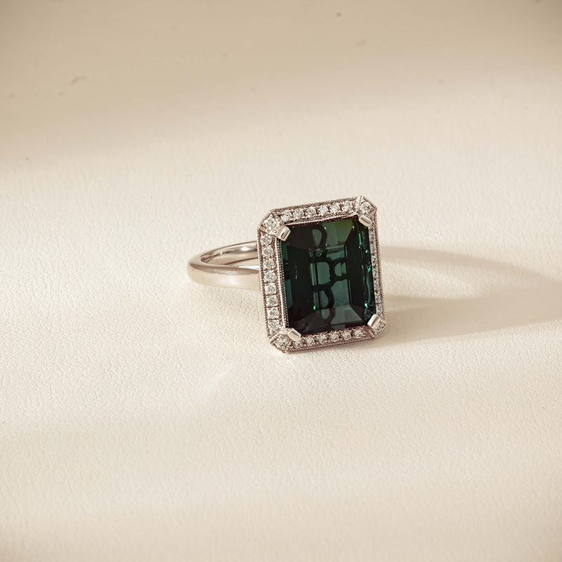 18ct White Gold 8.24ct Green Tourmaline & Diamond Empire Ring - Ring - Walker & Hall