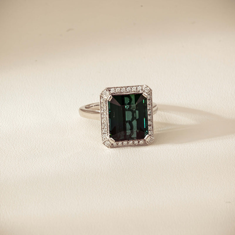 18ct White Gold 8.24ct Green Tourmaline & Diamond Empire Ring - Ring - Walker & Hall