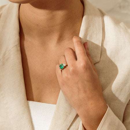 18ct Yellow Gold 2.87ct Emerald & Diamond Odyssey Ring - Ring - Walker & Hall