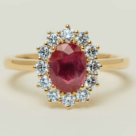 18ct Yellow Gold 1.54ct Ruby & Diamond Belle Ring - Ring - Walker & Hall