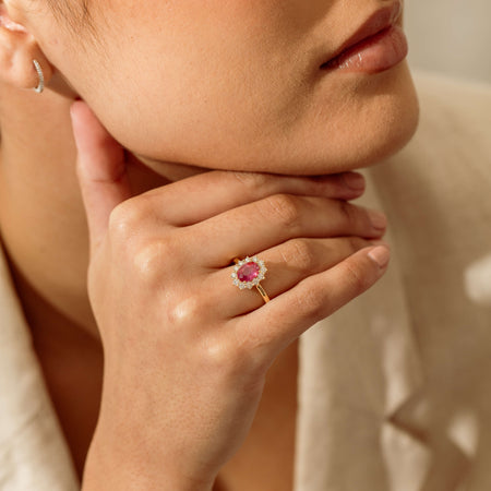 18ct Yellow Gold 1.54ct Ruby & Diamond Belle Ring - Ring - Walker & Hall