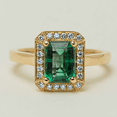 18ct Yellow Gold 1.70ct Emerald & Diamond Empire Ring - Ring - Walker & Hall