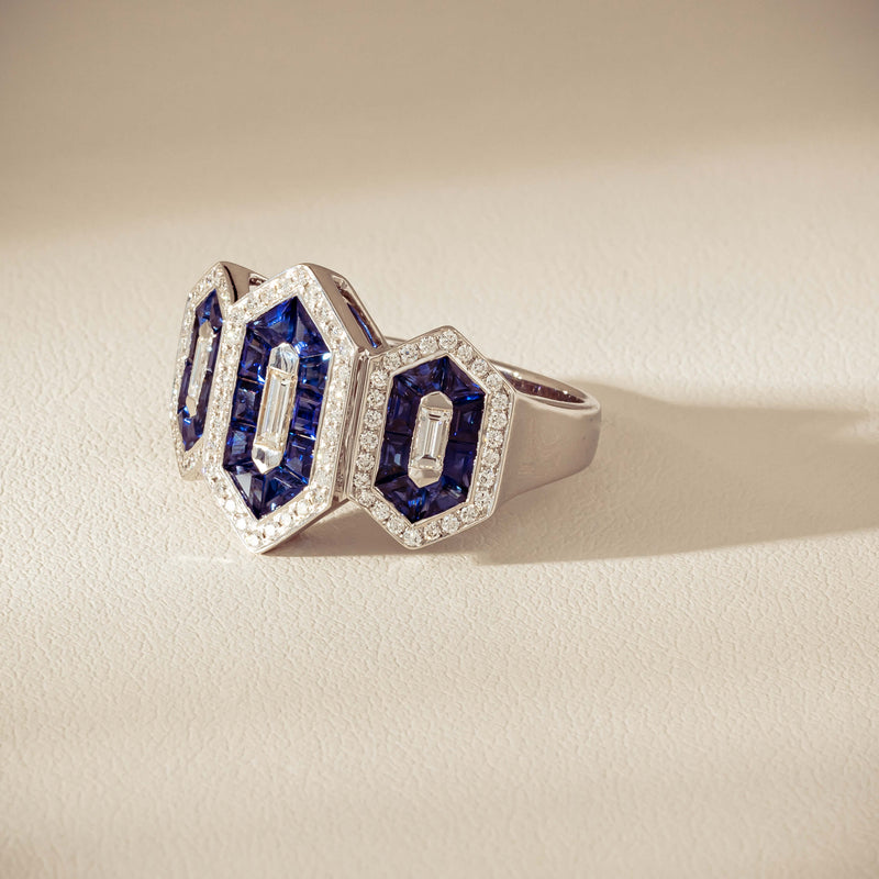 18ct White Gold 1.91ct Sapphire & Diamond Cluster Ring - Ring - Walker & Hall