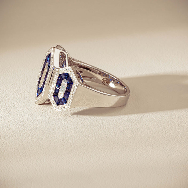 18ct White Gold 1.91ct Sapphire & Diamond Cluster Ring - Ring - Walker & Hall