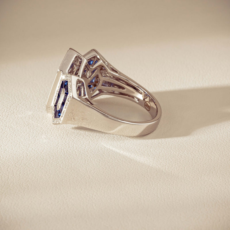 18ct White Gold 1.91ct Sapphire & Diamond Cluster Ring - Ring - Walker & Hall