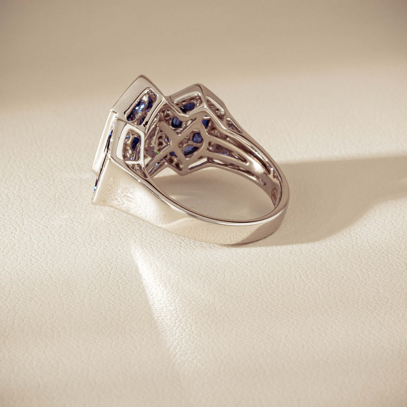 18ct White Gold 1.91ct Sapphire & Diamond Cluster Ring - Ring - Walker & Hall