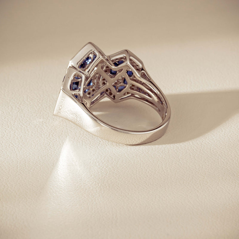 18ct White Gold 1.91ct Sapphire & Diamond Cluster Ring - Ring - Walker & Hall
