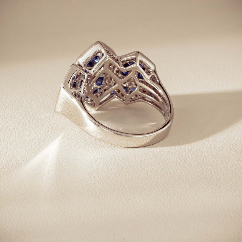 18ct White Gold 1.91ct Sapphire & Diamond Cluster Ring - Ring - Walker & Hall