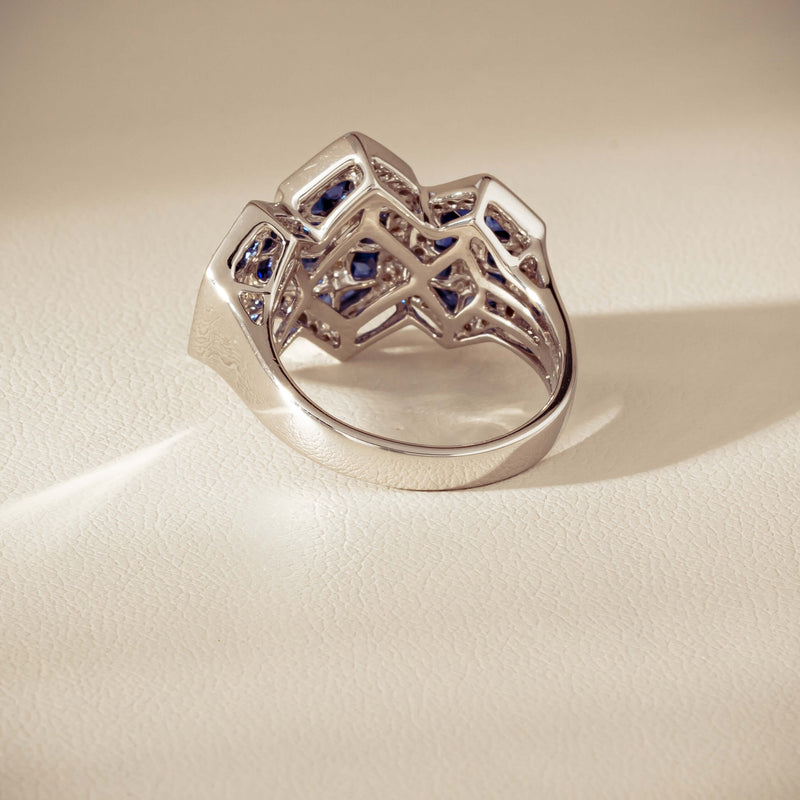 18ct White Gold 1.91ct Sapphire & Diamond Cluster Ring - Ring - Walker & Hall