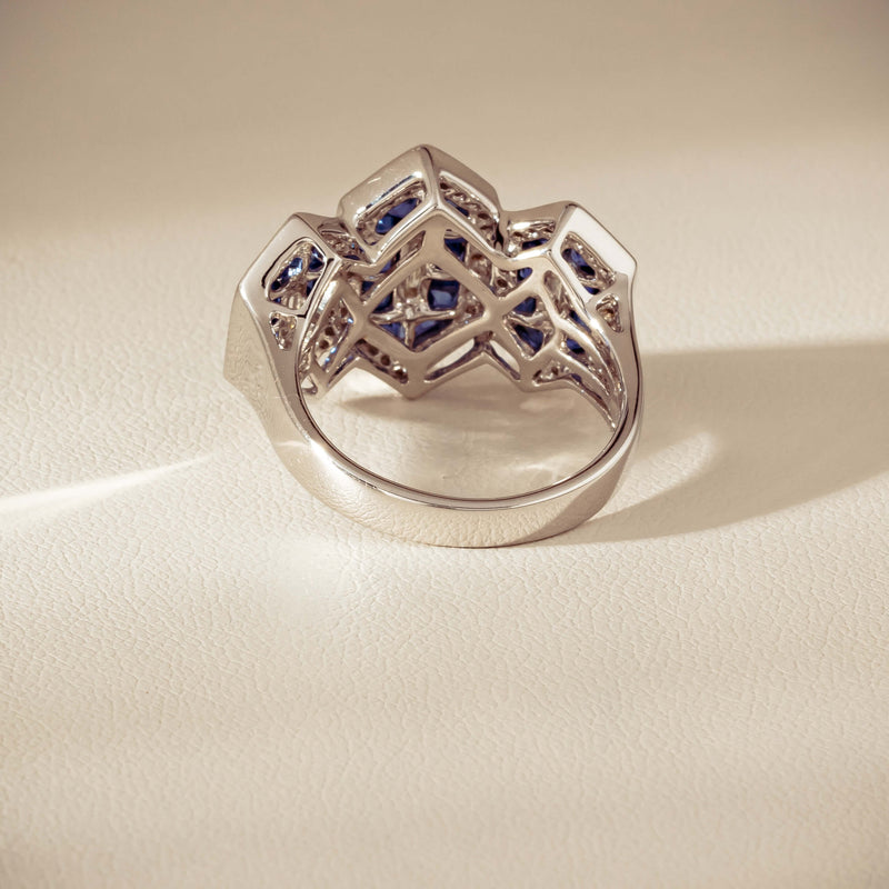 18ct White Gold 1.91ct Sapphire & Diamond Cluster Ring - Ring - Walker & Hall