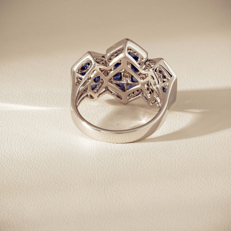 18ct White Gold 1.91ct Sapphire & Diamond Cluster Ring - Ring - Walker & Hall