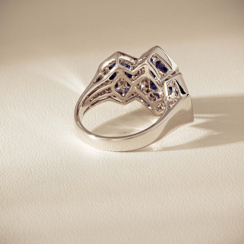 18ct White Gold 1.91ct Sapphire & Diamond Cluster Ring - Ring - Walker & Hall