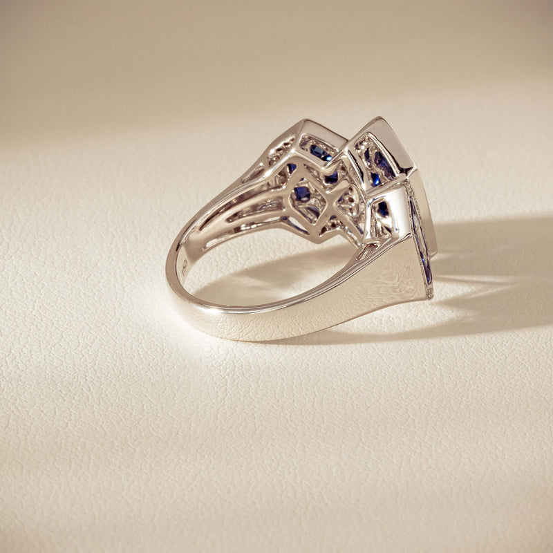 18ct White Gold 1.91ct Sapphire & Diamond Cluster Ring - Ring - Walker & Hall
