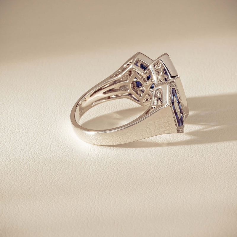 18ct White Gold 1.91ct Sapphire & Diamond Cluster Ring - Ring - Walker & Hall