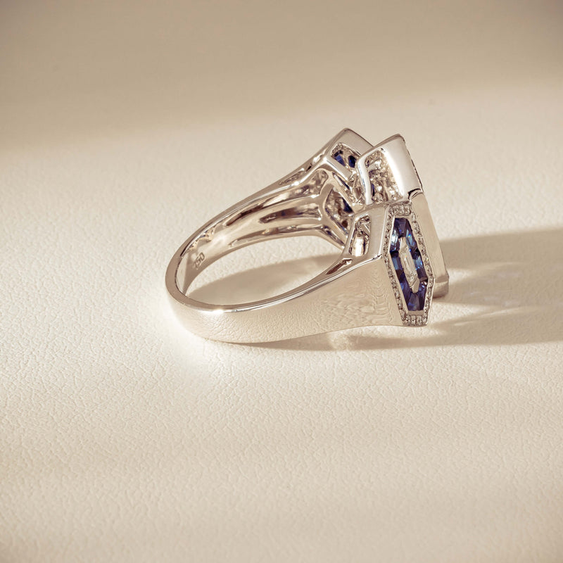 18ct White Gold 1.91ct Sapphire & Diamond Cluster Ring - Ring - Walker & Hall