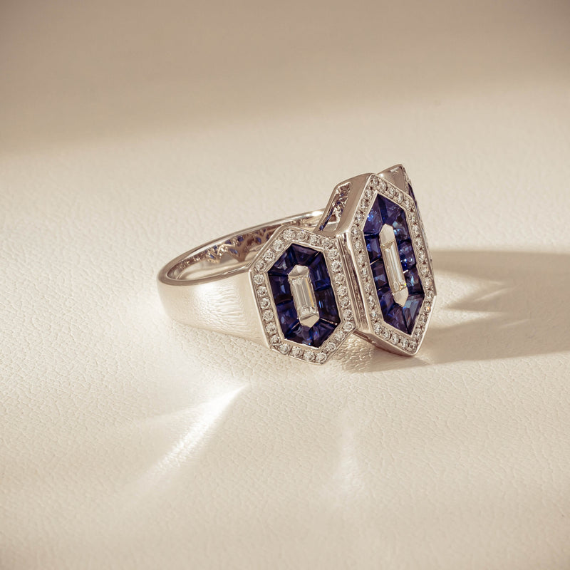 18ct White Gold 1.91ct Sapphire & Diamond Cluster Ring - Ring - Walker & Hall