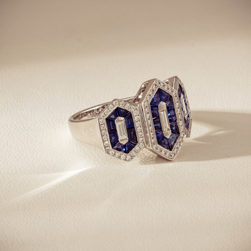 18ct White Gold 1.91ct Sapphire & Diamond Cluster Ring - Ring - Walker & Hall