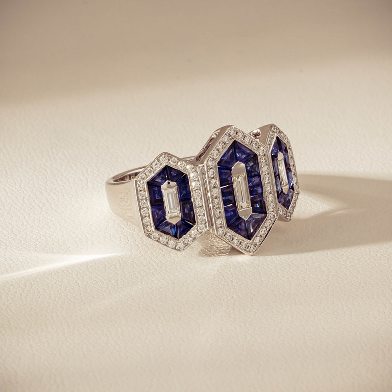 18ct White Gold 1.91ct Sapphire & Diamond Cluster Ring - Ring - Walker & Hall