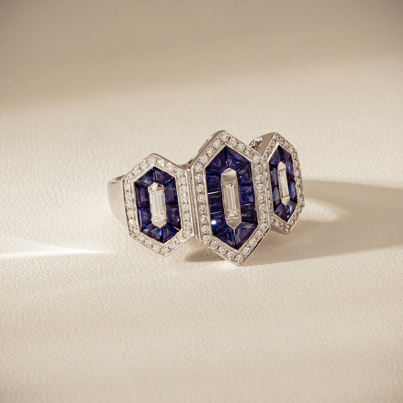 18ct White Gold 1.91ct Sapphire & Diamond Cluster Ring - Ring - Walker & Hall