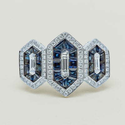 18ct White Gold 1.91ct Sapphire & Diamond Cluster Ring - Ring - Walker & Hall