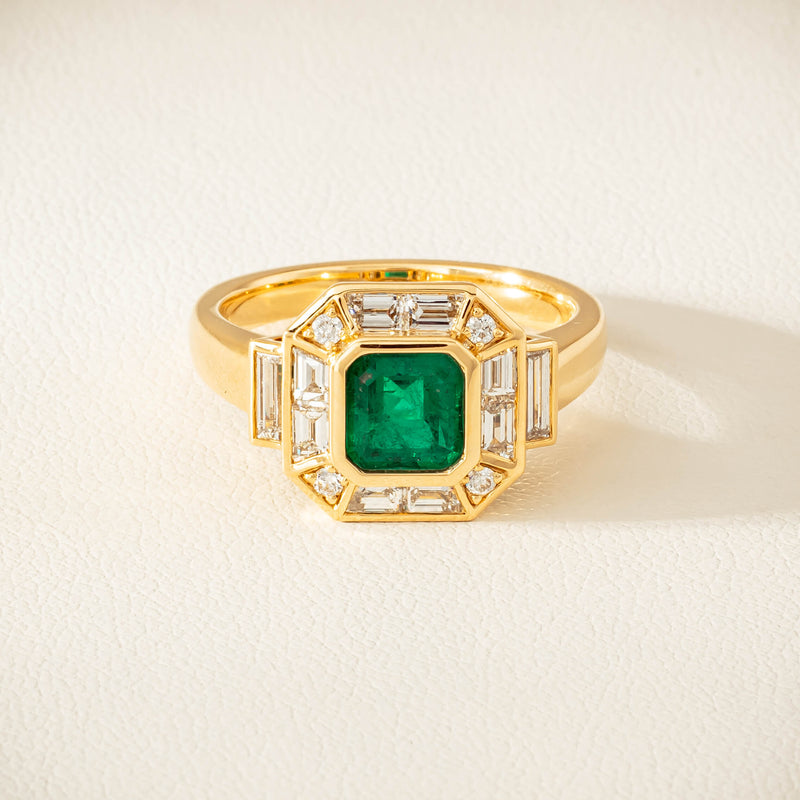 18ct Yellow Gold 1.30ct Emerald & Diamond Magritte Ring - Ring - Walker & Hall