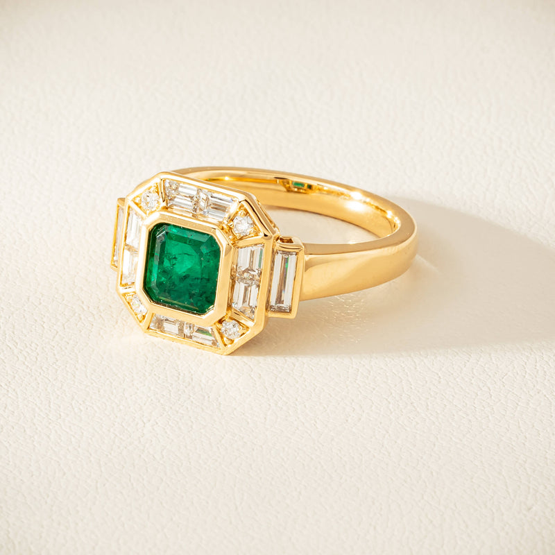 18ct Yellow Gold 1.30ct Emerald & Diamond Magritte Ring - Ring - Walker & Hall