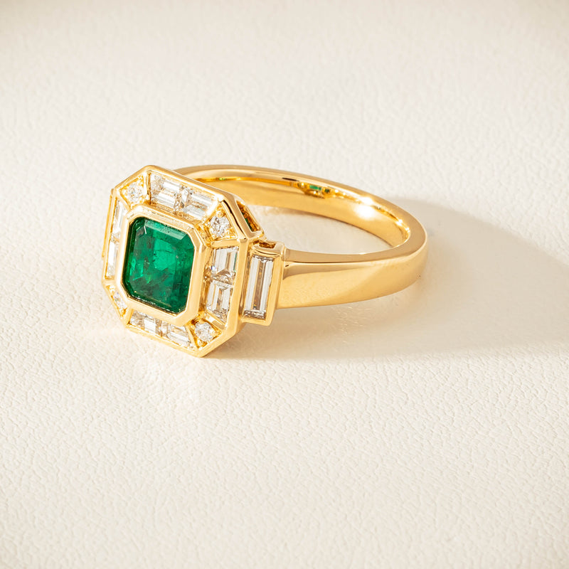 18ct Yellow Gold 1.30ct Emerald & Diamond Magritte Ring - Ring - Walker & Hall