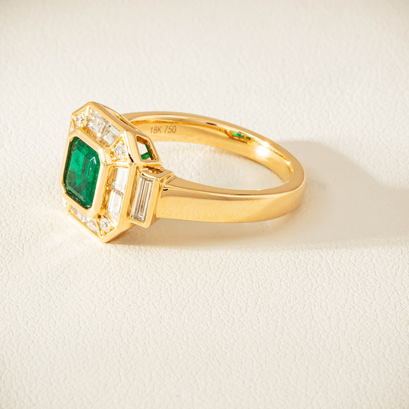 18ct Yellow Gold 1.30ct Emerald & Diamond Magritte Ring - Ring - Walker & Hall