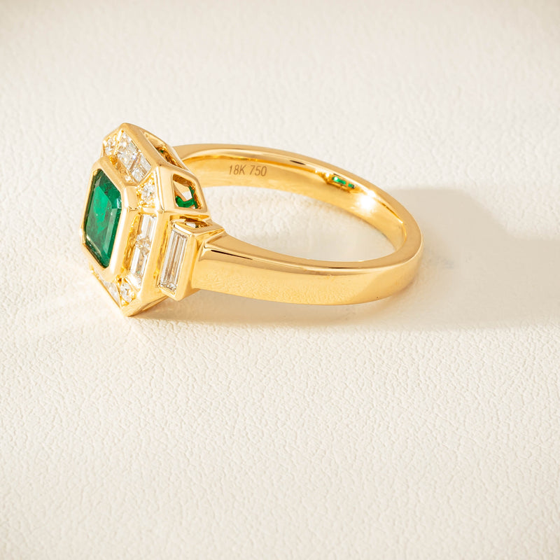 18ct Yellow Gold 1.30ct Emerald & Diamond Magritte Ring - Ring - Walker & Hall