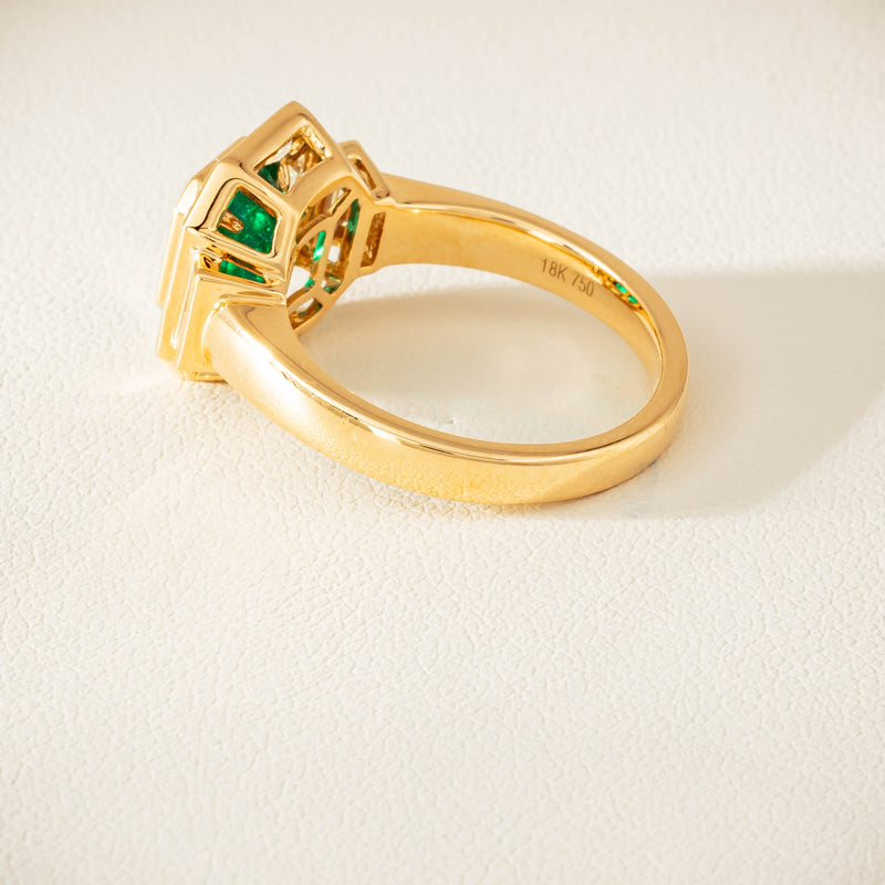 18ct Yellow Gold 1.30ct Emerald & Diamond Magritte Ring - Ring - Walker & Hall