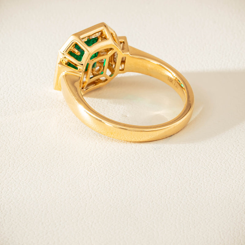18ct Yellow Gold 1.30ct Emerald & Diamond Magritte Ring - Ring - Walker & Hall