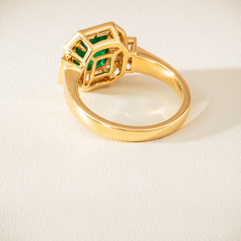 18ct Yellow Gold 1.30ct Emerald & Diamond Magritte Ring - Ring - Walker & Hall